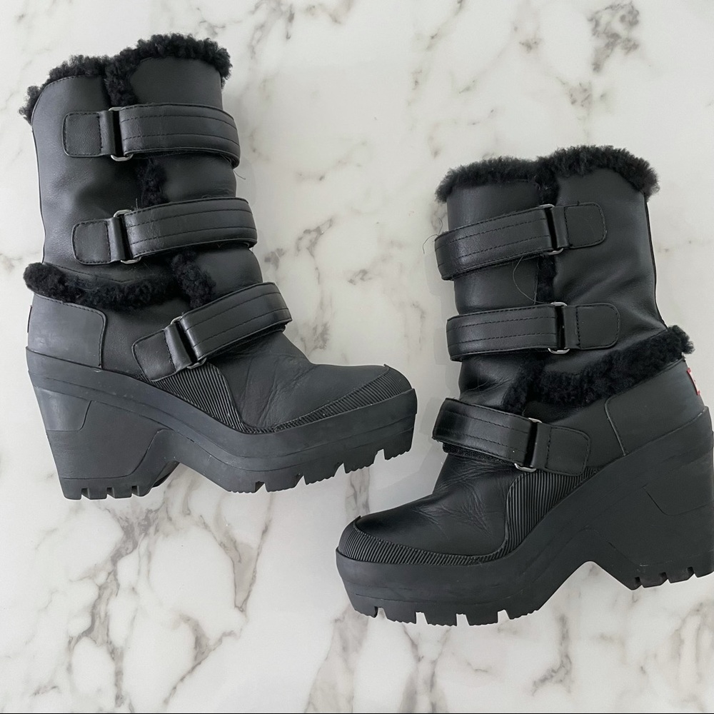 Hunter platform shearling boots